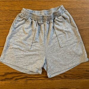 High Waisted Basic Grey Lounge Sleep Shorts With Pockets
